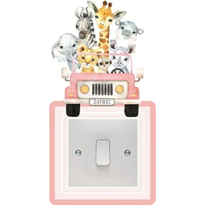 Image of Safari Animal Car Light Switch Surround Art Vinyl Wall Stickers Childrens Bedroom