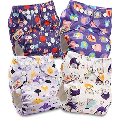 Image of Littles and Bloomz Baby Reusable Pocket Nappy Cloth Diaper, Standard Popper, 4 Nappies, FLP2 0404