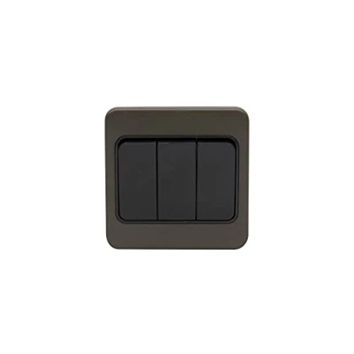 Image of Schneider Electric Lisse Screwless Deco 3 Gang Wide Rocker 2 Way Light Switch, 10AX, GGBL1032WBMB, Mocha Bronze with Black Insert