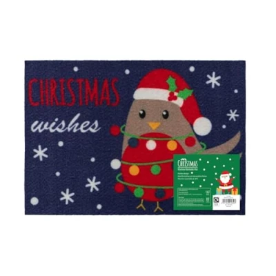 Image of JVL Christmas Machine Washable Door Mat Robin 40x57cm