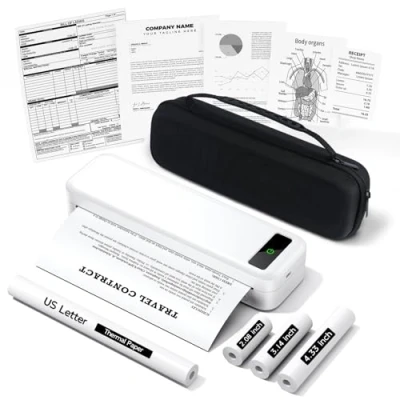 Image of Portable Thermal Printer A4 Inkless Wireless Bluetooth 300Dpi Compatible with iOS &amp; Android, Small 210/110/80/53mm Paper Carry Bag, Suitable for Travel Office School Home Car