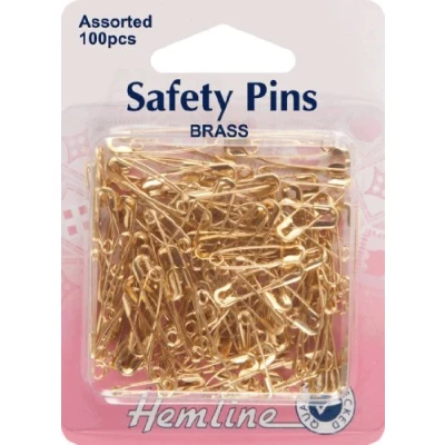 Image of Hemline H419.99.100 Brass Hardened &amp; Tempered Value Pack Safety Pins 100pk
