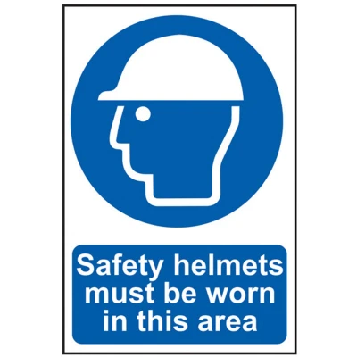 Image of Scan SCA0002 Self adhesive PVC sign Safety helmets must be worn in this area 200 x 300mm