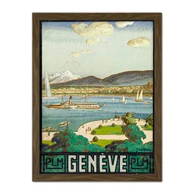 Image of La Neziere Lake Geneva Switzerland Travel Advert Large Framed Art Print Poster Wall Decor 18x24 in