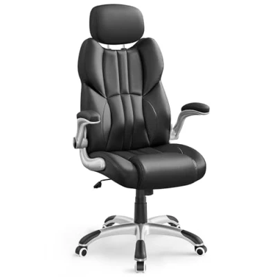 Image of SONGMICS Office Chair, Ergonomic Gaming Adjustable Headrest, Tilt Function, Foldable Armrests, Swivel Castors, Height, E sports Ink Black OBG65BKUK