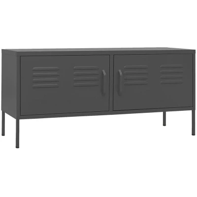 Image of vidaXL TV Cabinet Anthracite Steel Construction, Mesh Doors, Cable Management Holes 105x35x50cm For Living Room or Bedroom