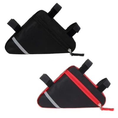 Image of QitinDasen 2 Pieces Bike Triangle Bags, Waterproof Bicycle Front Tube Frame Bag, Double Sided Reflective Decoration Makes Night Riding Safer (Red + Black)