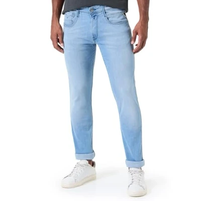 Image of REPLAY Adult M914 Anbass Power Stretch Jeans, Light Blue 010 1, 36W / 30L
