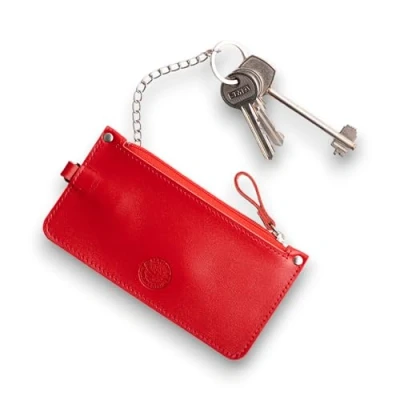 Image of Leather Wallet with Key Holder and Case Compact Zippered for Men Women (Red)