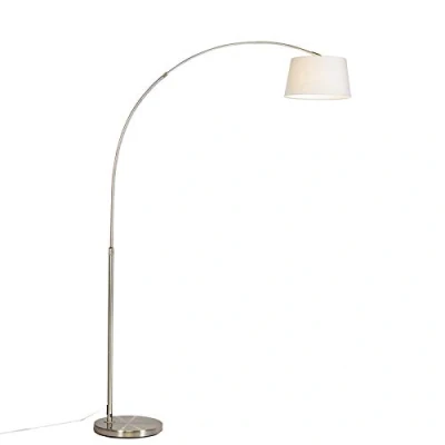 Image of Qazqa Modern Arc Floor lamp I Light Steel Nickel Matt Satin with White Fabric Shade Basic Suitable for LED E27 1 Living Room