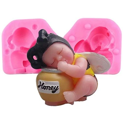Image of 3D Sleeping Baby Bee Cake Fondant Molds Silicone Mold Soap Candle Moulds Sugar DIY Baking Tool