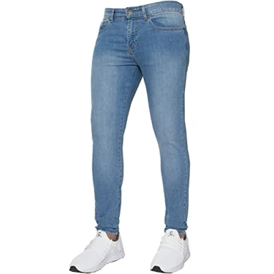 Image of Enzo New Mens Designer Stretch Super Skinny Denim Jeans Blue Black All Waist Light Stonewash 30 W X 32L