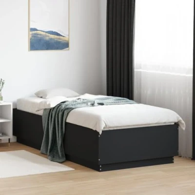 Image of vidaXL Black Engineered Wood Bed Frame 100x200cm with RGB LED Lights Contemporary Bedroom Furniture USB Connectivity