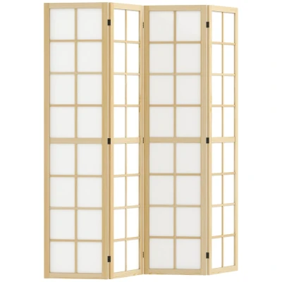 Image of HOMCOM 4 Panel Folding Room Divider, Freestanding Privacy Screen, Indoor Partition for Living Room, Bedroom and Office, 160 x 170cm
