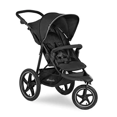Image of hauck Runner 2, Black Robust All Terrain Pushchair with Raincover, XL Pneumatic Air Wheels, UPF 50+, Reclining Backrest from Birth up to 22 kg, Height Adjustable Handle, Mesh Window