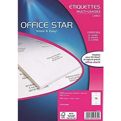 Image of Office Star OS43484 Labels Multi Use 105 x 37 mm Box of 1600 White