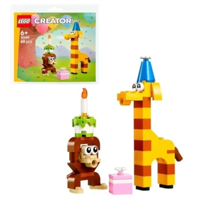 Image of LEGO Creator Birthday Party Animals Paper Bag Set 30689, 60 Pieces, Ages 6+