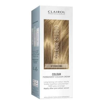 Image of Clairol Colour Studio Permanent Cream Hair Dye Long lasting Rich Tones 100% Grey Coverage Dermatologically Tested Vegan Formula Colouring Kit Cool Chai 8/1 I 50ML