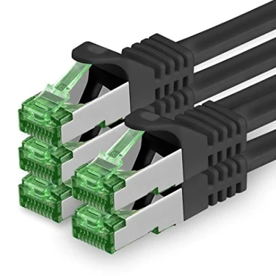 Image of Cat.7 ethernet cable 1m Black 5 pieces Cat7 lan network 10GBASE T 10000 Mbps (Sftp Pimf) double shielded patchcable RJ45 plug Cat.6a