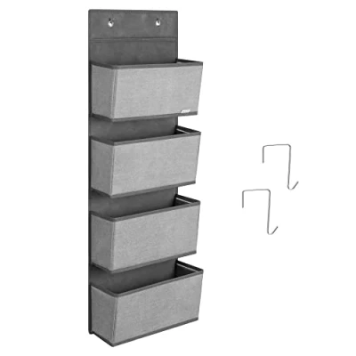 Image of Navaris Over Door Storage Organiser Fabric Hanging Baskets Overdoor Hanger with 4 Pockets for Bedroom Kitchen Bathroom Wardrobe Grey