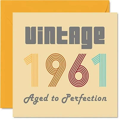 Image of 63rd Birthday Cards for Men Women Vintage 1961 Aged To Perfection 63 Card Funny Her Him, 145mm x Best Friend Greeting Mum Dad Grandad Grandpa Grandma Nanny