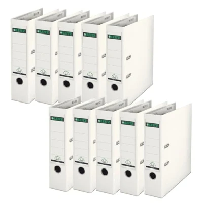 Image of Leitz 10101001 180 Degrees Plastic Lever Arch File A4 80 mm White, Pack of 10