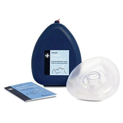 Image of Rebreath Pocket Face Mask With Valve for CPR Personal Protection During Mounth To Resuscitation In A Blue Clamshell Case Perfect First Aiders