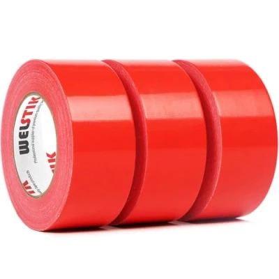 Image of WELSTIK Professional Duct Tape 3 Pack 48mm x 27m Waterproof Fabric Coloured Gaffer for Repairs, DIY, Crafts, Indoor and Outdoor Use,Red