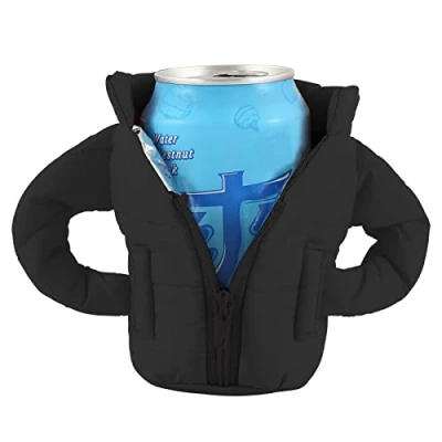 Image of Beer Can Coolers Jacket, Beverage Vest Jacket Cover, Insulated Cooler Sleeve for 12oz Cans, Creative Coats, Gifts Men Lovers Father Boyfriend (Black)