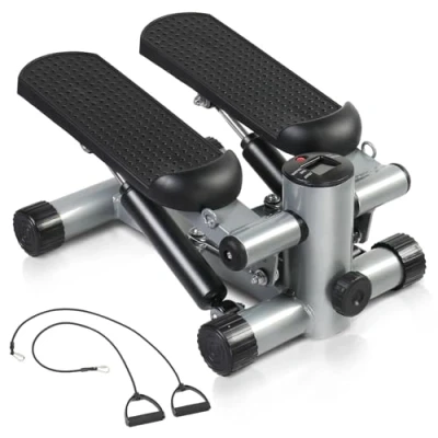 Image of Sparta Mini Stepper Exercise Machine Compact Fitness with LCD Display &amp; Resistance Bands, Anti Slip Foot Pedals, Portable Cardio for Home Workouts Full Body Conditioning (Grey)
