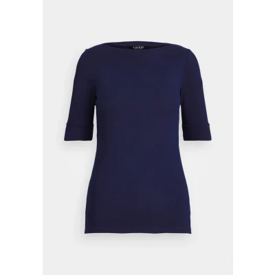Image of Lauren Ralph JUDY Elbow Sleeve Basic Tshirt, Women&#039;s, Size: XXL, Navy