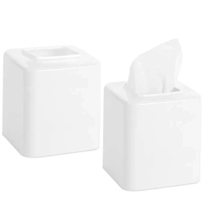 Image of Youngever 2 Pack Tissue Box Covers, Re usable Plastic Square Holders, Napkin Holders