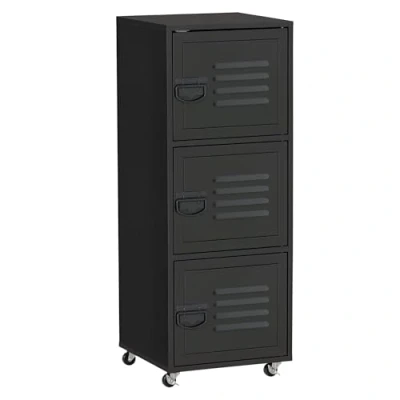 Image of HOMCOM Rolling Storage Cabinet 3 Tier Mobile File with Wheels &amp; Metal Doors for Home Office, Living Room, Black