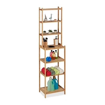 Image of Relaxdays Bathroom Shelf, HxWxD 180 x 44 33 cm, 7 Shelves, Standing for Kitchen, Bamboo