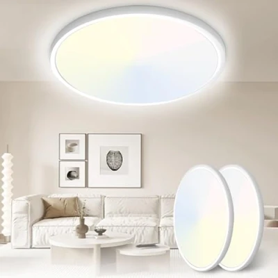 Image of Yexati 30CM Bathroom Light 24W 3200LM 6000K/4000K/3000K IP54 Waterproof Lights Ceiling, Ultra Thin Round Flush Ceiling for Kitchen Bedroom Toilet Porch Hallway Living Room Office 2 Pack