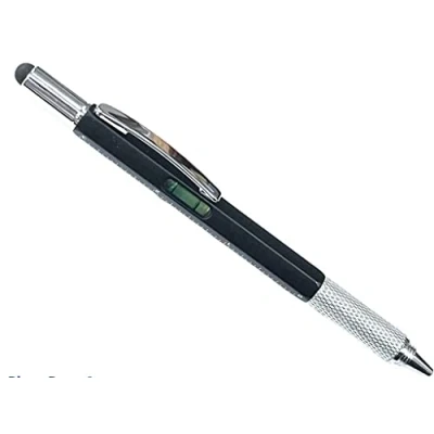 Image of Black Multi Tool Tech Ballpoint Pen 6 in 1 Spirit Level, Screwdriver, Ruler BNIB