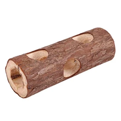 Image of Fdit Natural Wooden Animal Tunnel Exercise Tube Chew Toy for Rabbit Ferret Hamster Guinea Pig(L)