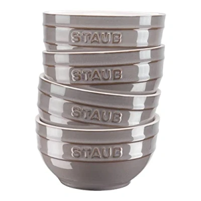 Image of STAUB Ceramique 400ml 4 Piece Cereal Bowls, Serving Dessert Antique Grey Ceramic, 12 cm