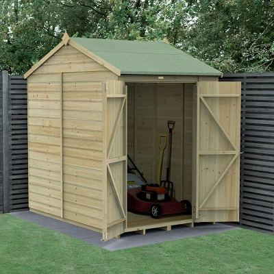 Image of 7&#039; x 5&#039; Forest Beckwood 25yr Guarantee Shiplap Pressure Treated Windowless Double Door Reverse Apex Wooden Shed (2.28m 1.53m)