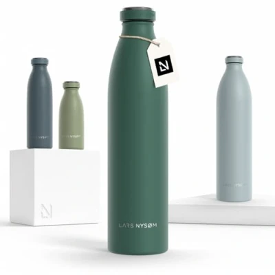 Image of LARS NYSØM Stainless Steel Insulated Water Bottle 12oz 17oz 25oz 34oz 51oz Thermo Flask for Hot and Cold Beverages Leakproof Drinking (Pine Green, 1000ml)