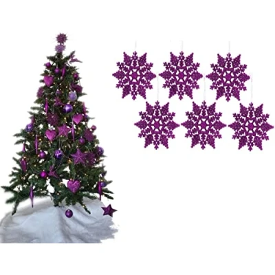 Image of UKDeals Direct® DARK PURPLE COLLECTION CHRISTMAS DROPLET BAUBLES TREE DECORATIONS GLITTER MATT ICICLES (Pack of 6 Snowflake)
