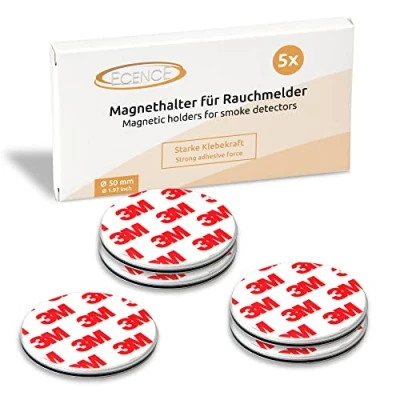 Image of ECENCE 5pcs Magnetic Smoke Detector Mount Adhesive Pads For Alarms Ø 50mm Fast &amp; Safe Mounting No Drilling Or Screws Fire Protection Installation Tool