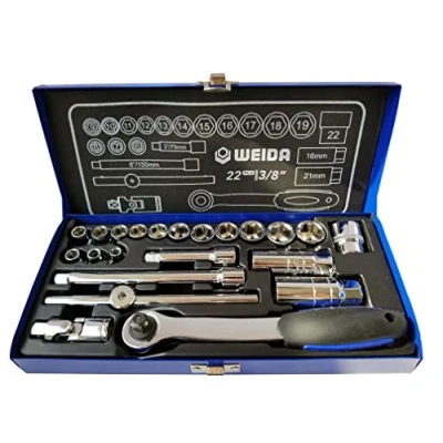 Image of Suosi GSCM 3/8 Inch Drive 6 Point Socket Wrench Set, 22mm (22 Piece)