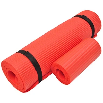 Image of Fitvids 1/2 Inch Extra Thick High Density Anti Tear Exercise Yoga Mat with Knee Pad and Carrying Strap, Red