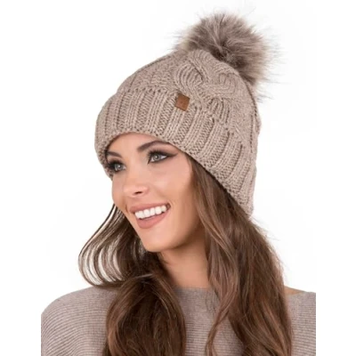 Image of Vivisence Elegant Women&#039;s Winter Hat with Soft Fleece Lining and Pompom for Ultimate Warmth Made from Warm Fabric Stylish Perfect Cold Autumn Weather, Beige,UNI