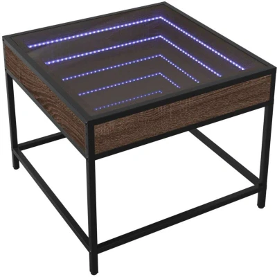 Image of vidaXL Coffee Table with LED Infinity Mirror Brown Oak Side/End 50x50x41 cm