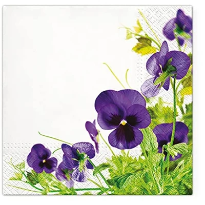 Image of Tete a 3Ply Pastel Flowery Tissue Paper Napkins Decoupage Serviettes 33cm x Pack of 20 (Pansies Frame)