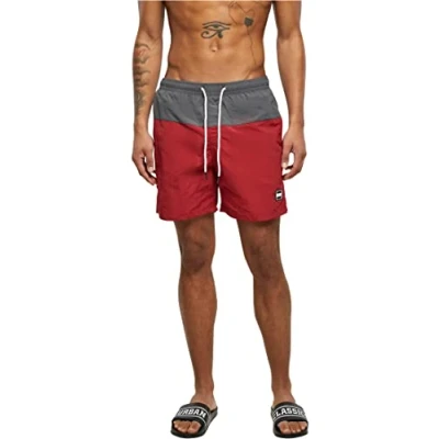 Image of Urban Classics Block Swimming shorts, Men&#039;s, Size: Medium, Brickred/darkshadow