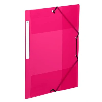 Image of Viquel A4 Plastic folders with Flaps and ID Label on The Side Transparent Pockets Elastic Closure Document Storage Translucent Raspberry red