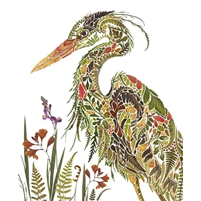 Image of Wild Press Heron &amp; Flowers Blank Greeting Card with Envelope